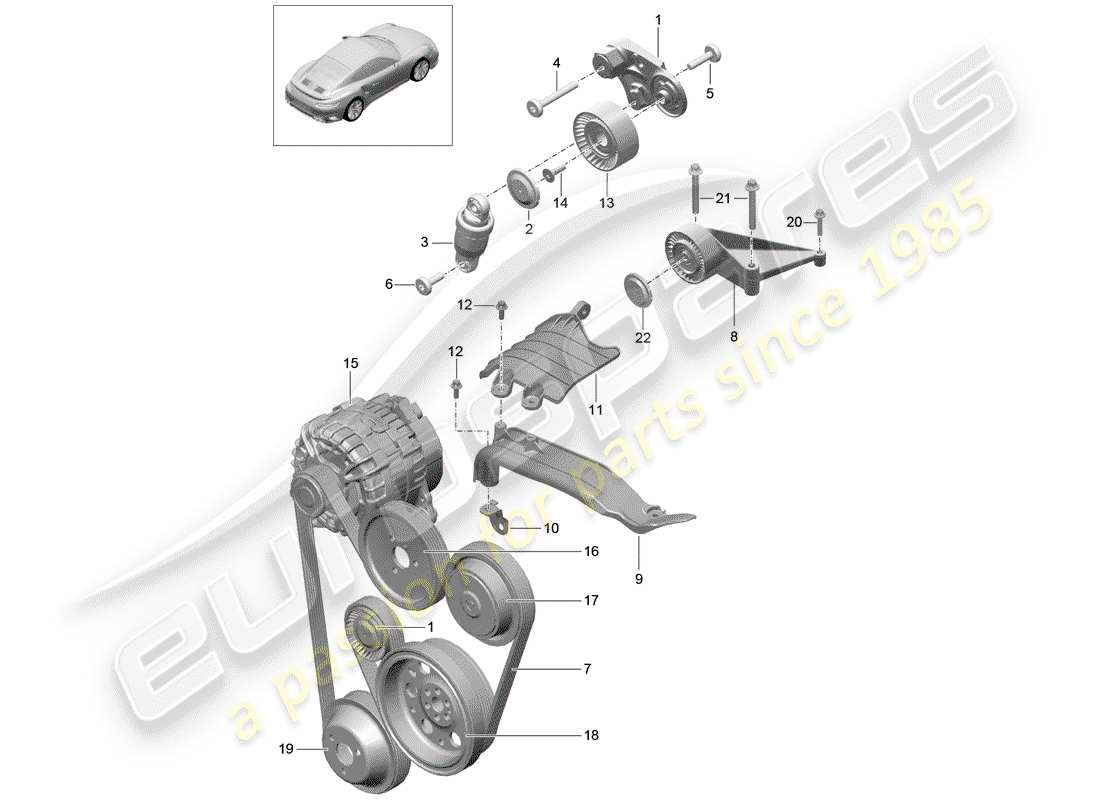porsche 2014 (991-1 turbo) ammortizzatore di tensionamento della cinghia diagramma delle parti