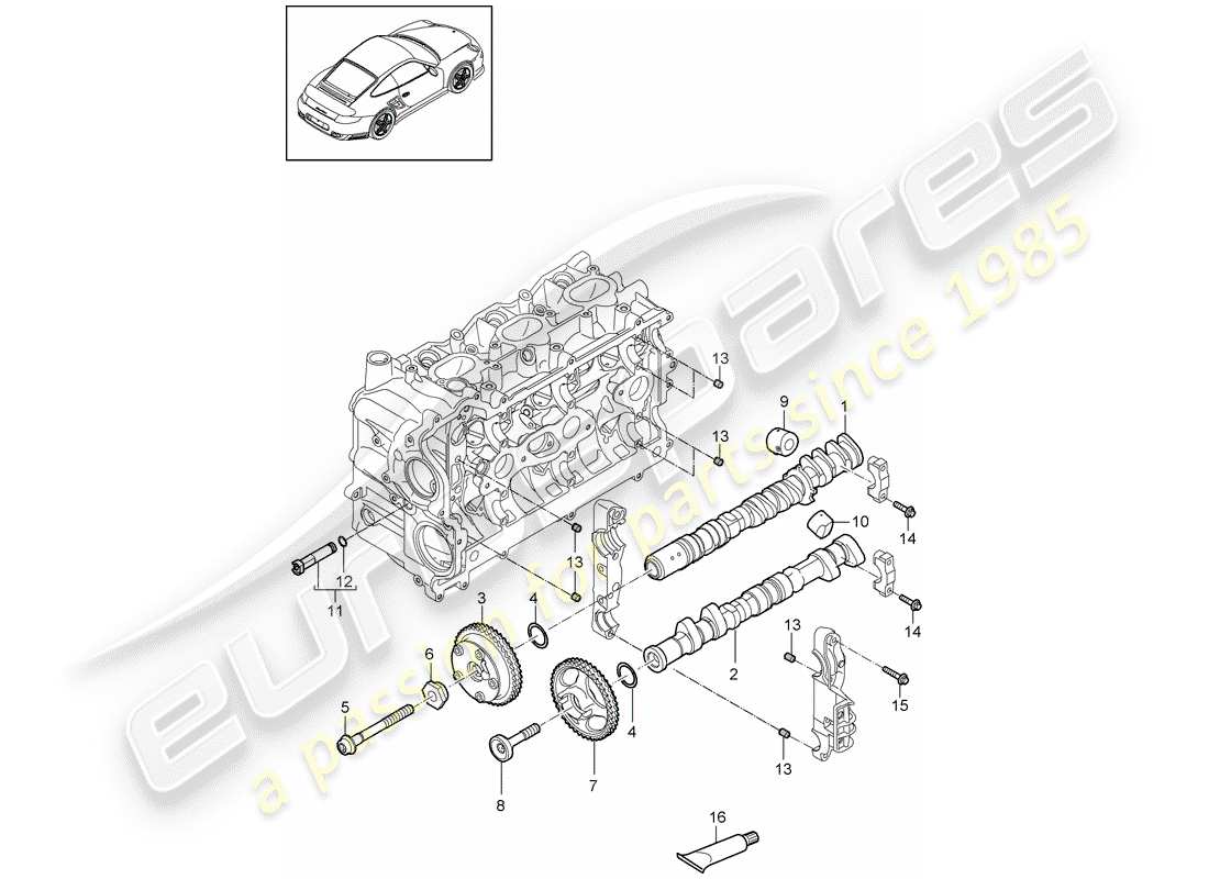 porsche 2011 (997-2 turbo / gt2 rs) albero a camme diagramma delle parti