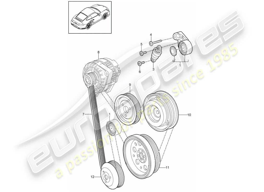 porsche 2013 (997-2 turbo / gt2 rs) schema delle parti del tendicinghia