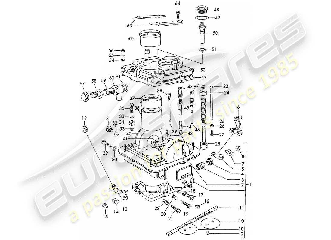 porsche 356b/356c (1965) parti singole - per - carburatore - weber 40 dcm 2 schema delle parti