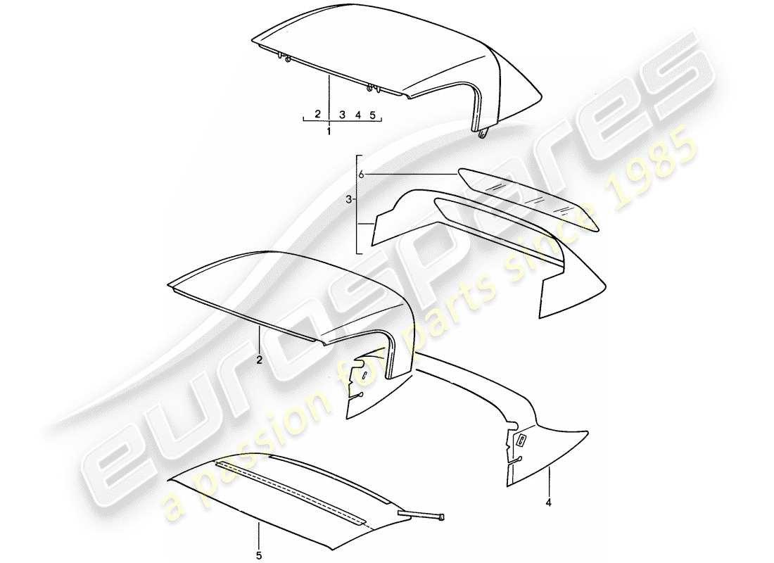 porsche 1992 (968) capote - copertura della capote diagramma delle parti