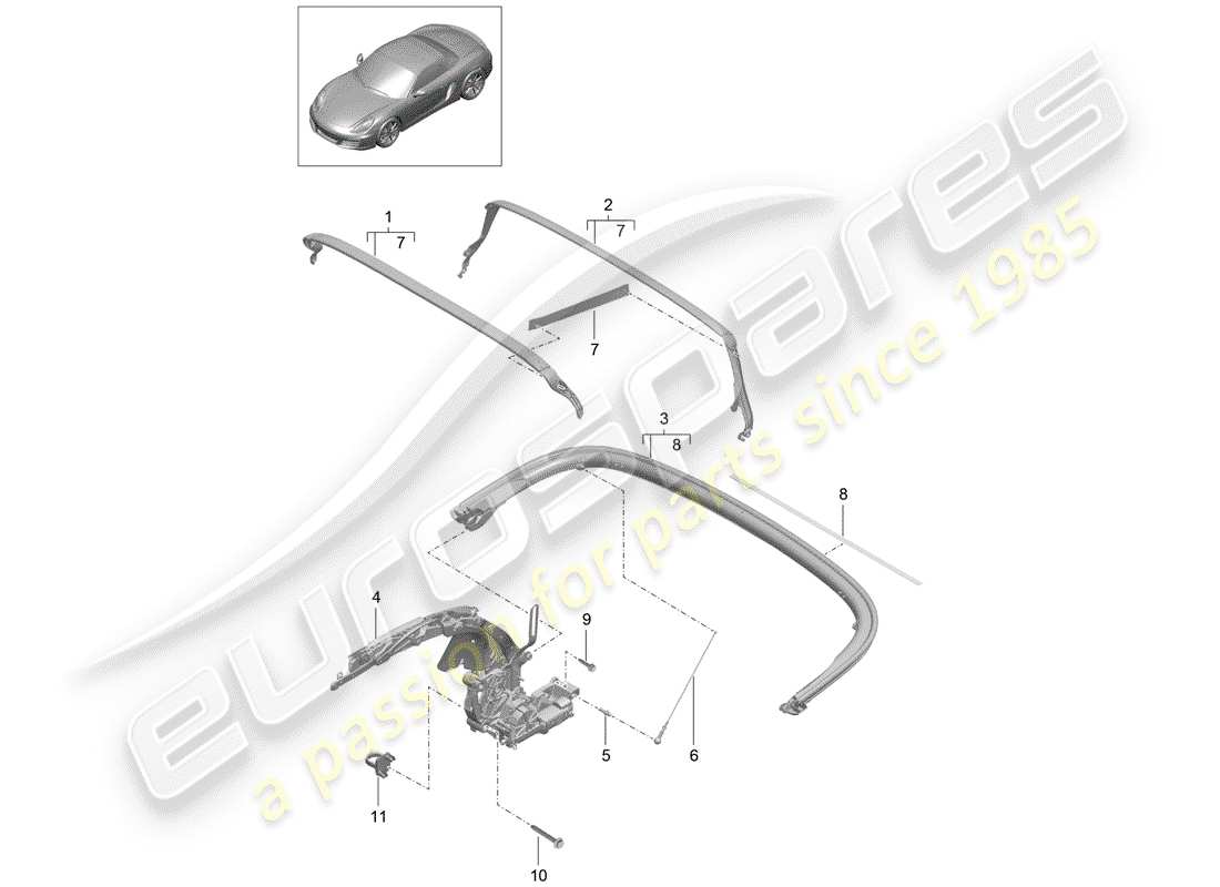 porsche 2013 (981 boxster) telaio superiore diagramma delle parti