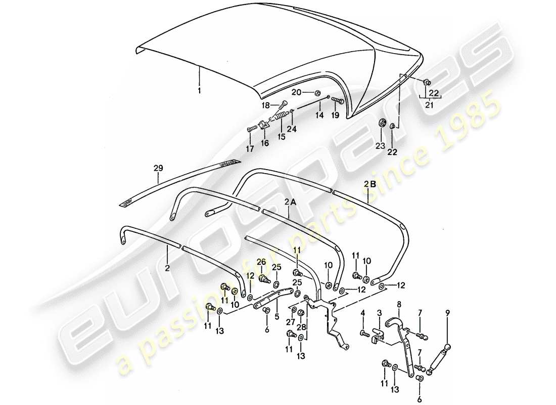 porsche 1987 (911) rivestimento capote - telaio superiore - parti singole - d - mj 1989>> - mj 1989 schema delle parti