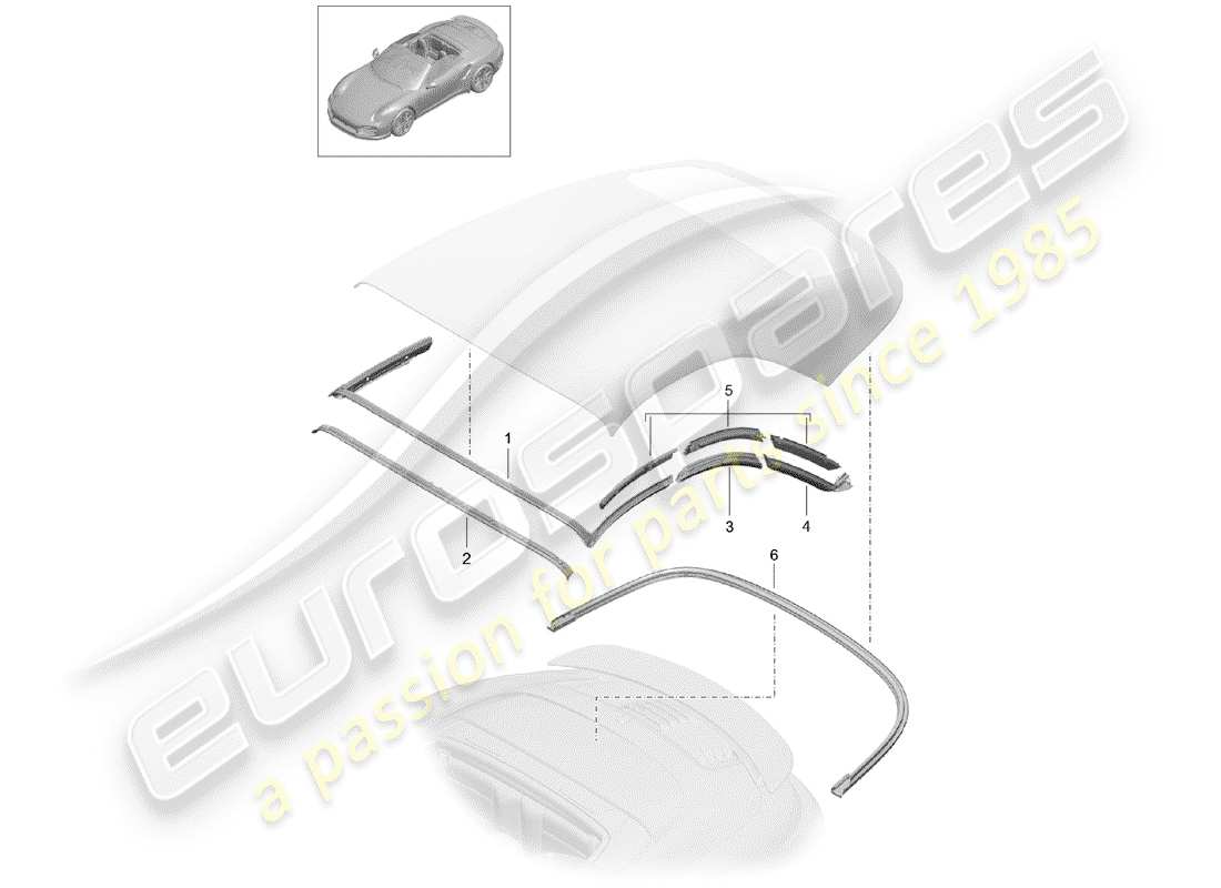 porsche 2015 (991-1 turbo) tetto convertibile diagramma delle parti