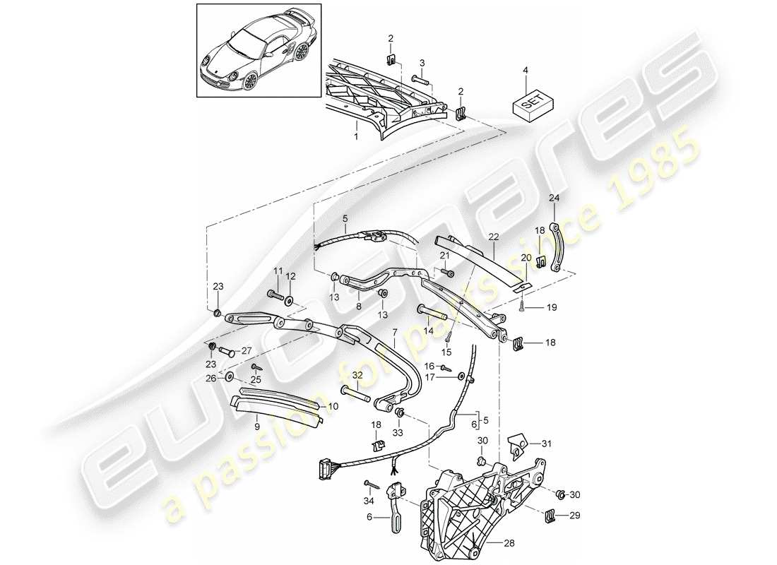 porsche 2013 (997-2 turbo / gt2 rs) telaio superiore diagramma delle parti