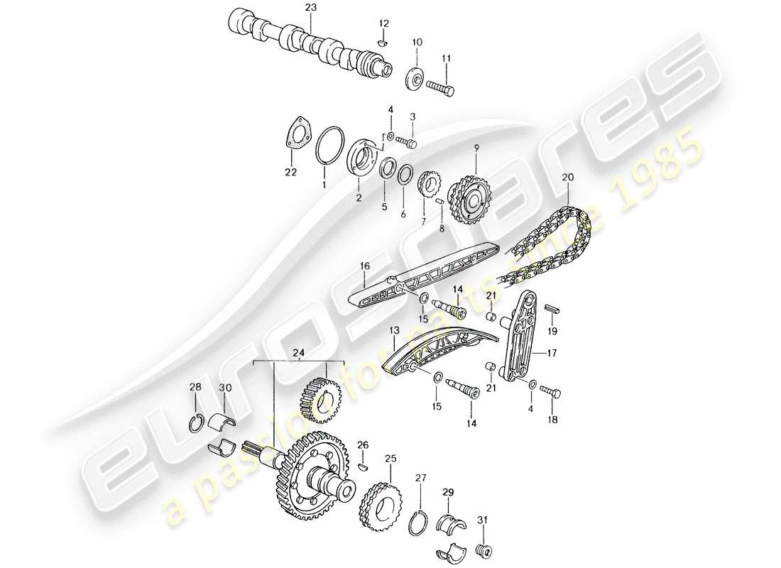 porsche 1995 (993) controllo della valvola diagramma delle parti