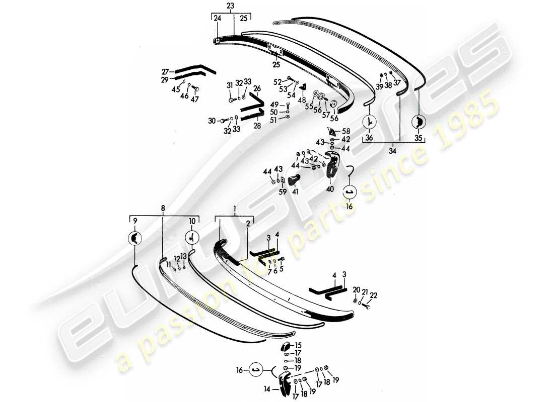 porsche 1963 (356b/356c) diagramma delle parti del paraurti