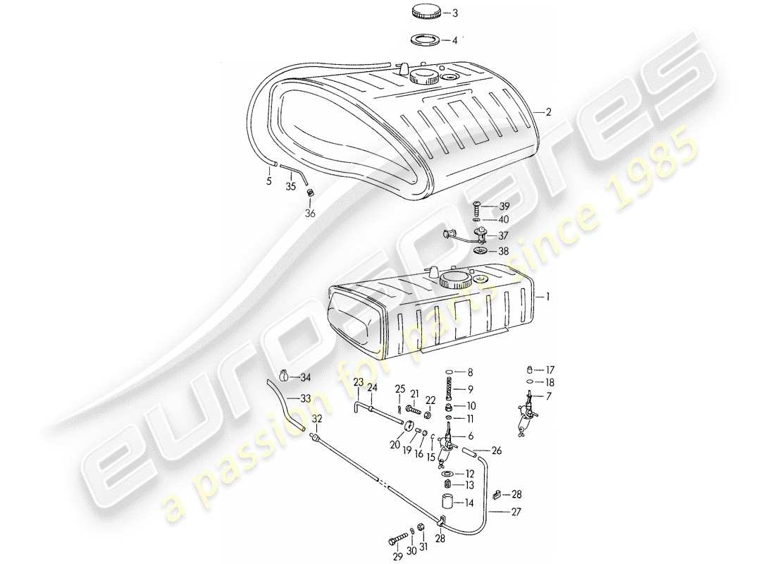 porsche 1954 (356/356a) serbatoio di carburante diagramma delle parti