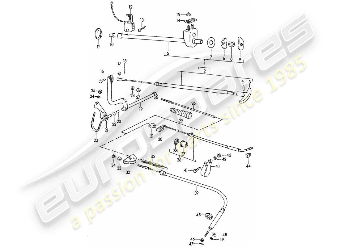 porsche 1963 (356b/356c) diagramma delle parti del freno a mano