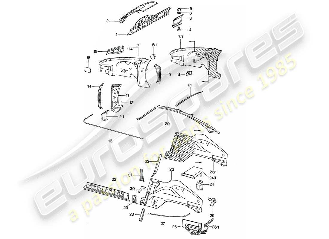 porsche 1975 (911) pannellatura interna diagramma delle parti