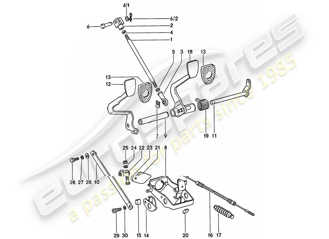porsche 1977 (911) pedali - per veicoli con - servofreno schema delle parti