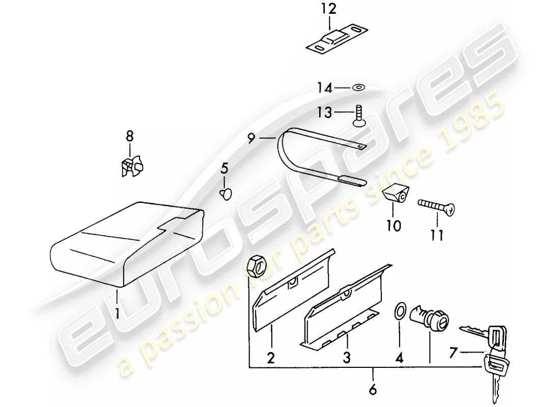 porsche 1970 (911) scatola portaoggetti - d - mj 1971>> schema delle parti