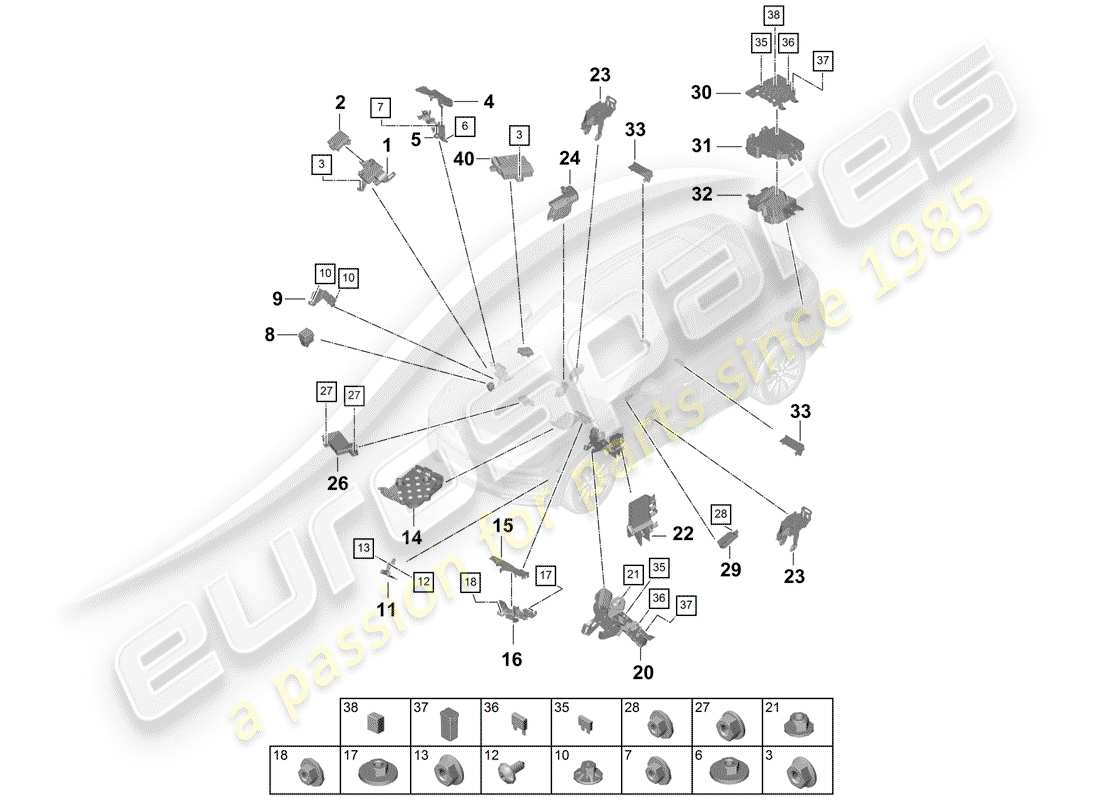 porsche 2020 (cayenne e3 9ya/9yb) scatola fusibili/piastra rele' schema delle parti