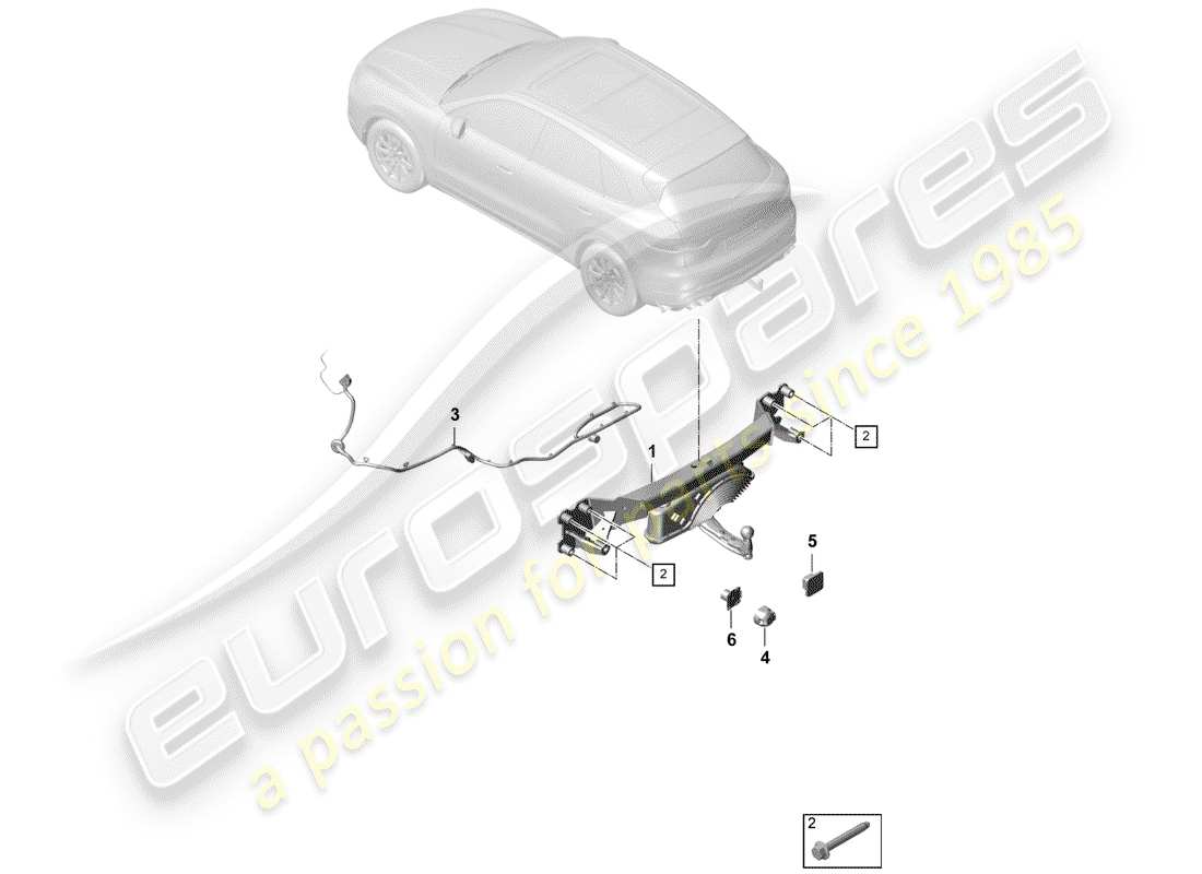 porsche 2019 (cayenne e3 9ya/9yb) gancio di traino diagramma delle parti