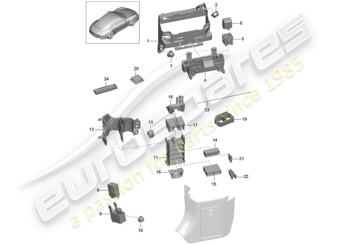 porsche 2014 (991-1) scatola dei fusibili/piastra relè diagramma delle parti