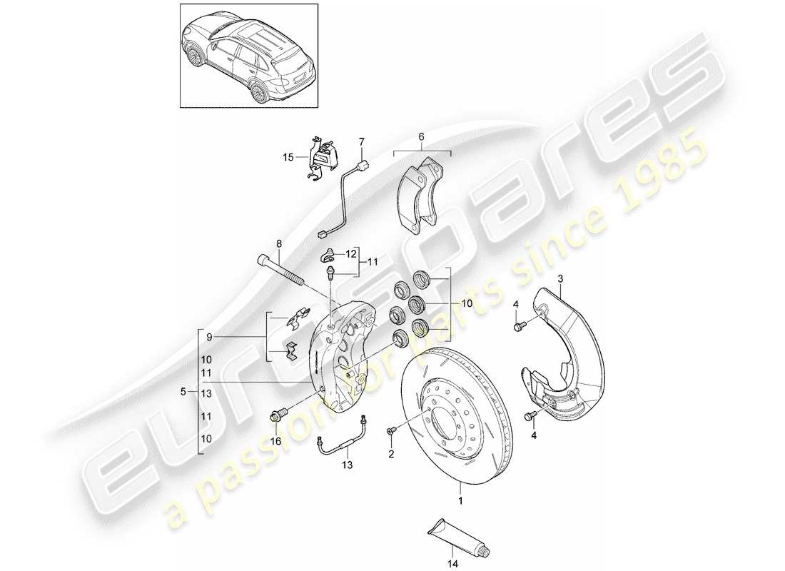 porsche 2017 (cayenne e2 92a) schema delle parti freni a disco