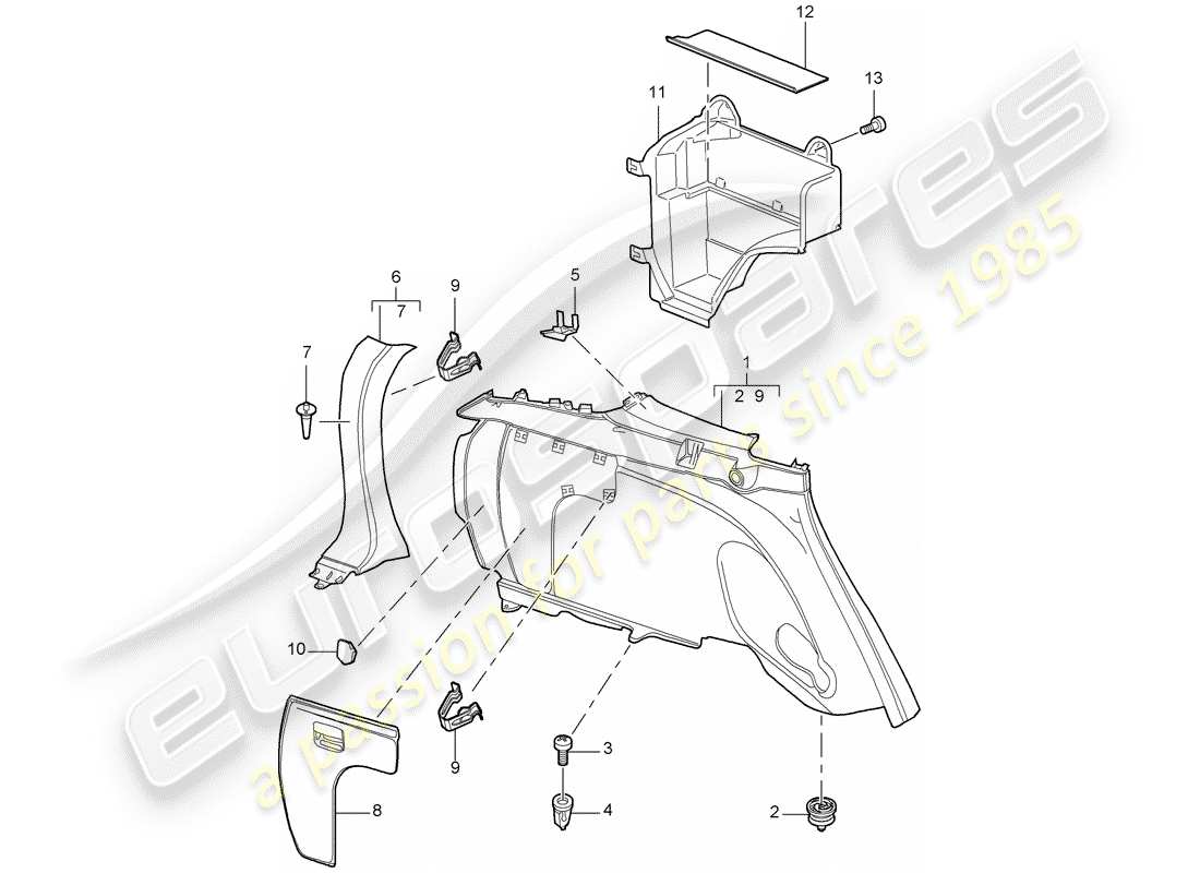 porsche 2010 (cayenne e1 9pa) pannello di rivestimento laterale diagramma delle parti