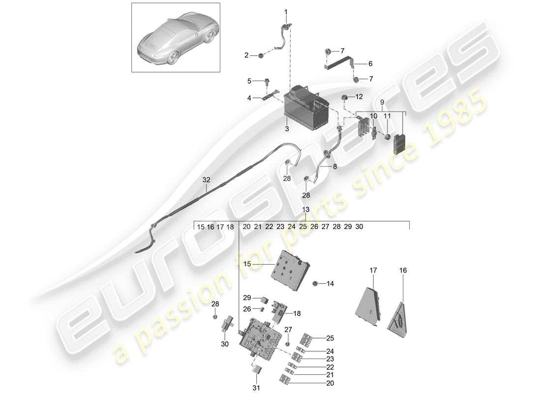 porsche 2013 (991-1) batteria diagramma delle parti