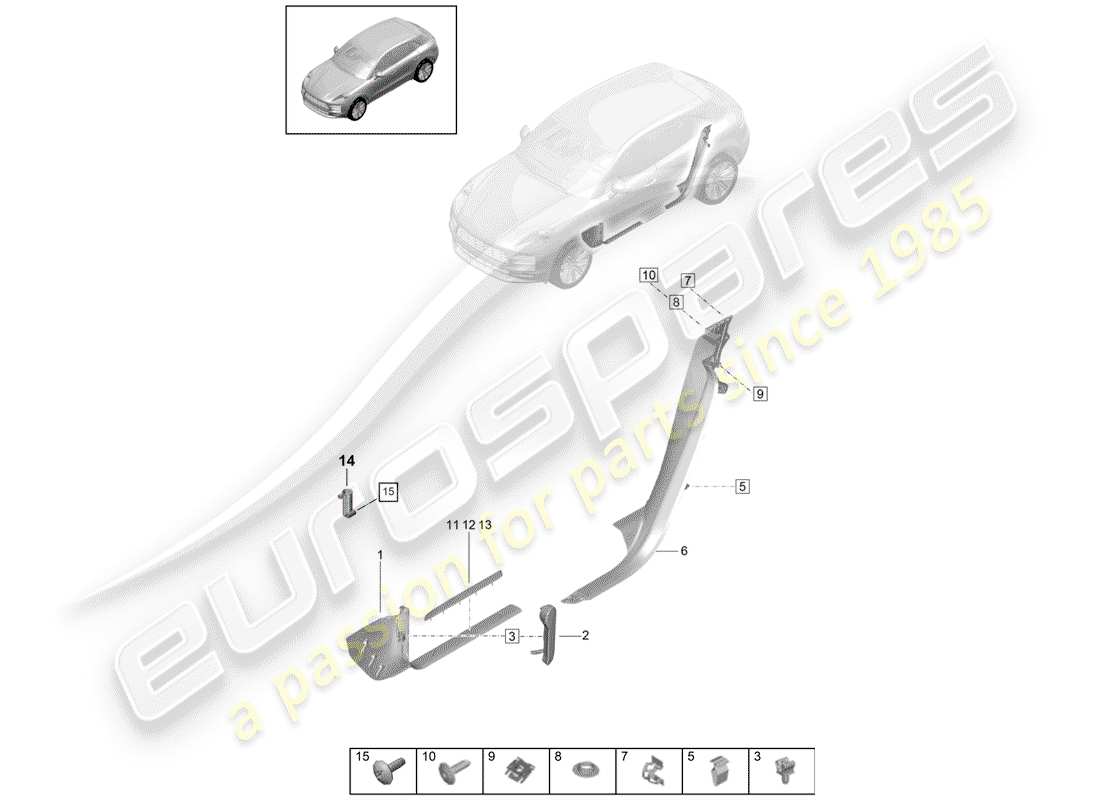 porsche 2019 (macan) battitacco - pannello sottoporta diagramma delle parti