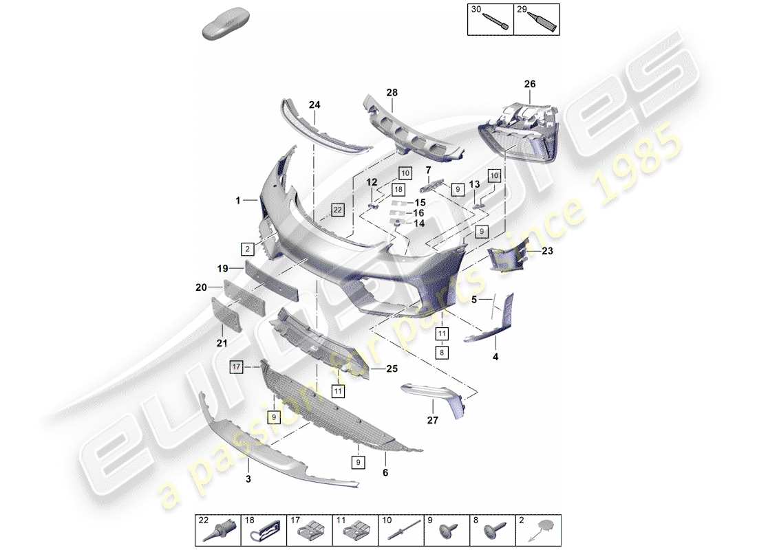 porsche 2019 (718 boxster spyder) paraurti diagramma delle parti