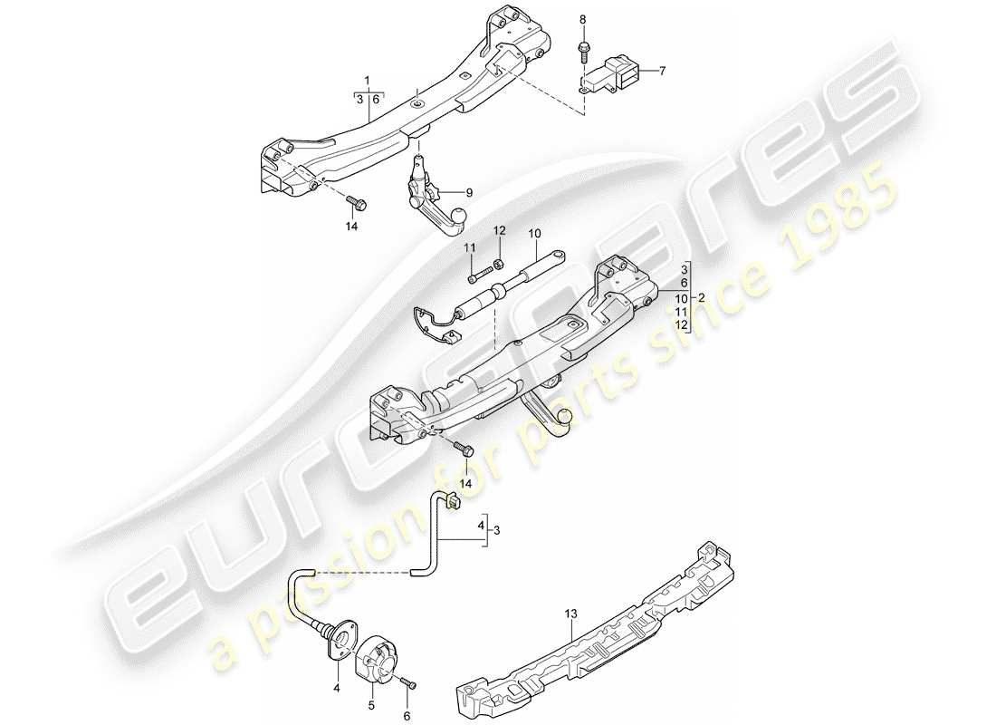 porsche 2009 (cayenne e1 9pa) gancio di traino diagramma delle parti
