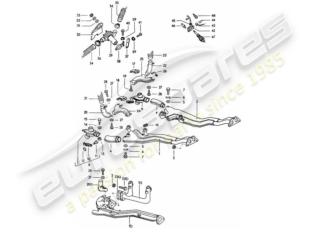porsche 1971 (914) sistema di scarico - nucleo del riscaldatore diagramma delle parti
