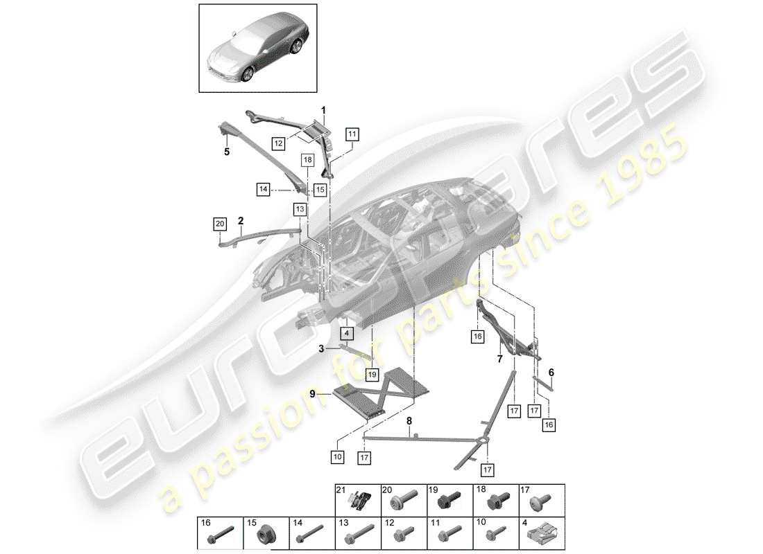 porsche 2020 (panamera 971-1) punte a cupola diagramma delle parti