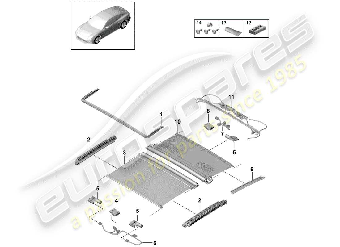 porsche 2020 (panamera 971-1) tetto scorrevole in vetro diagramma delle parti