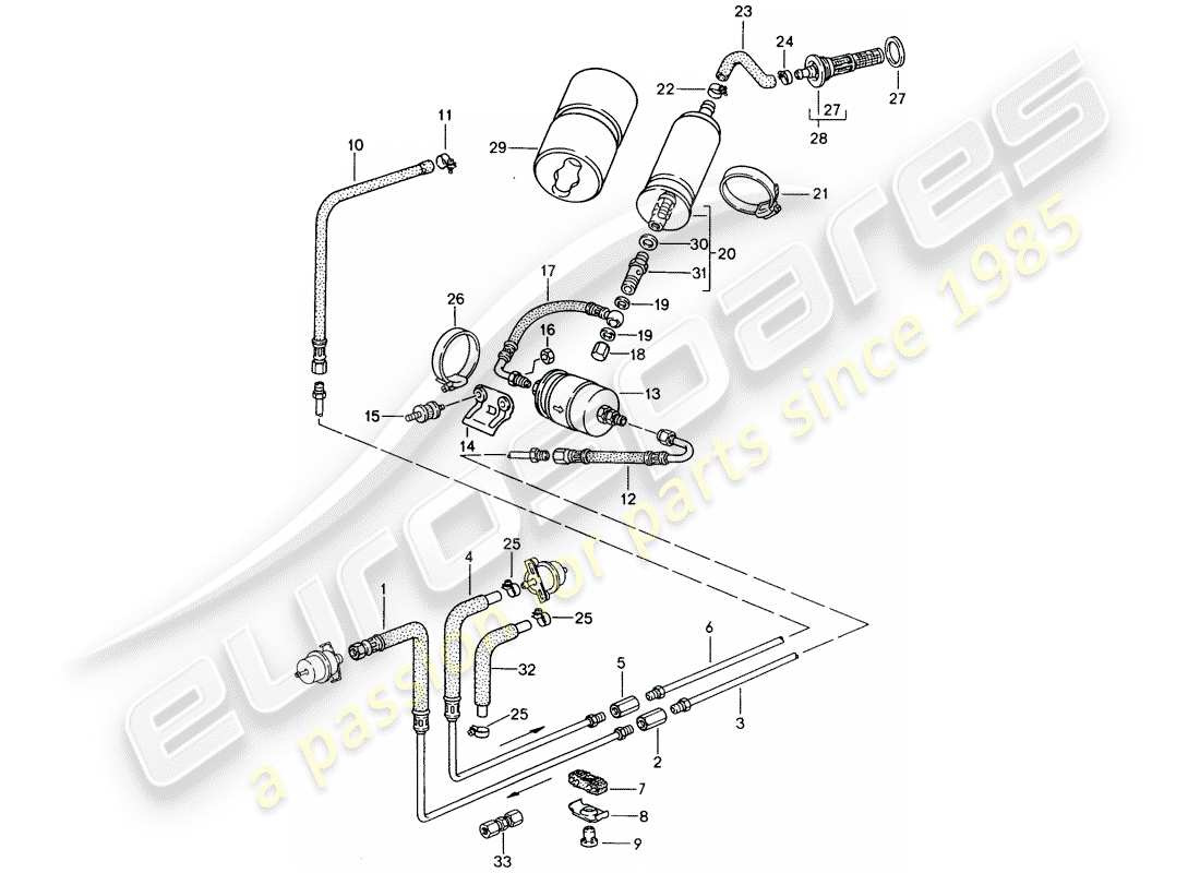 porsche 1986 (944) sistema di alimentazione carburante diagramma delle parti