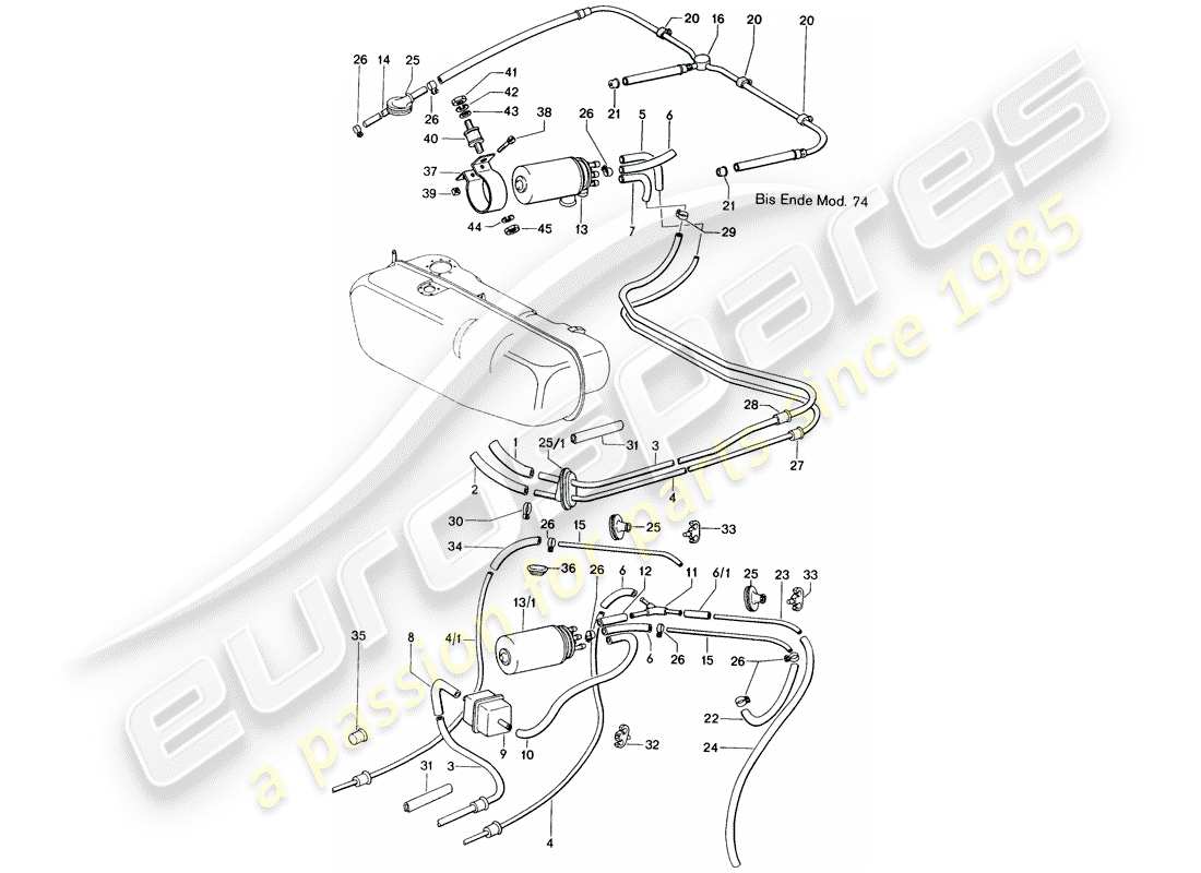 porsche 1976 (914) linea carburante - d >> - mj 1974 schema delle parti