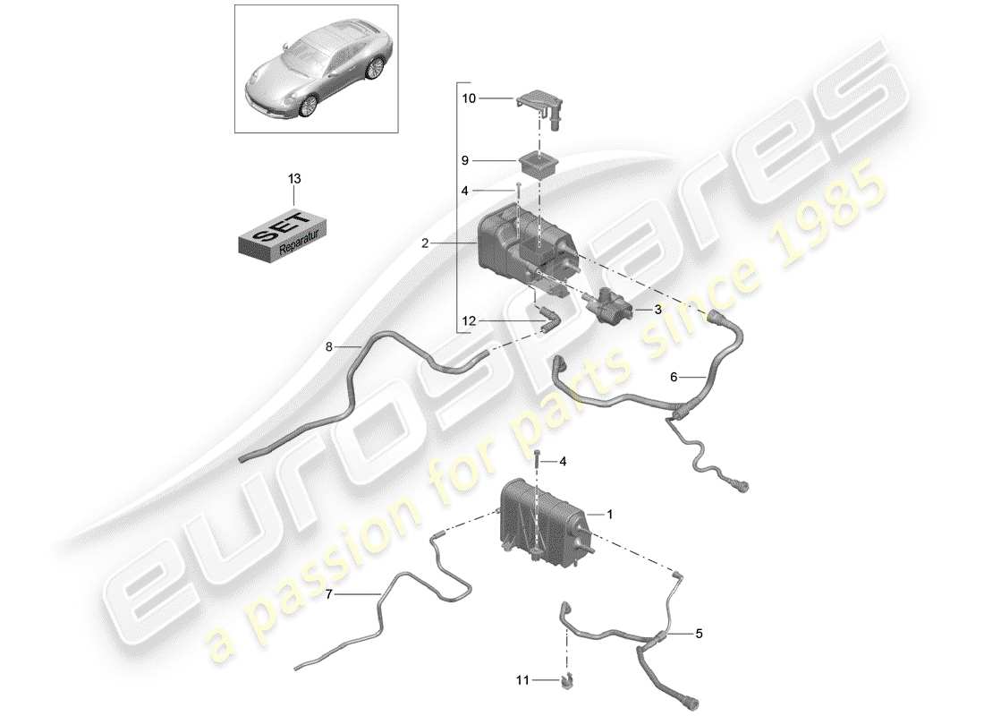 porsche 2020 (991-2) schema delle parti del contenitore per emissioni evaporative