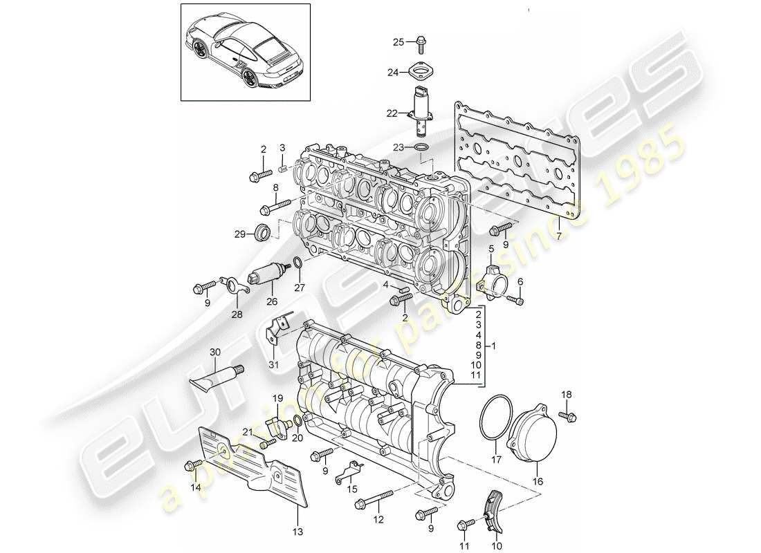 porsche 2012 (997-2 turbo / gt2 rs) alloggio albero a camme diagramma delle parti