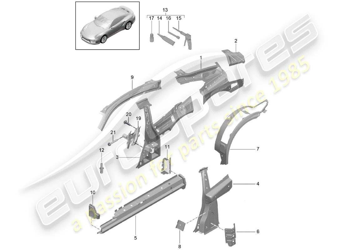 porsche 2019 (991-2 turbo) pannello laterale diagramma delle parti