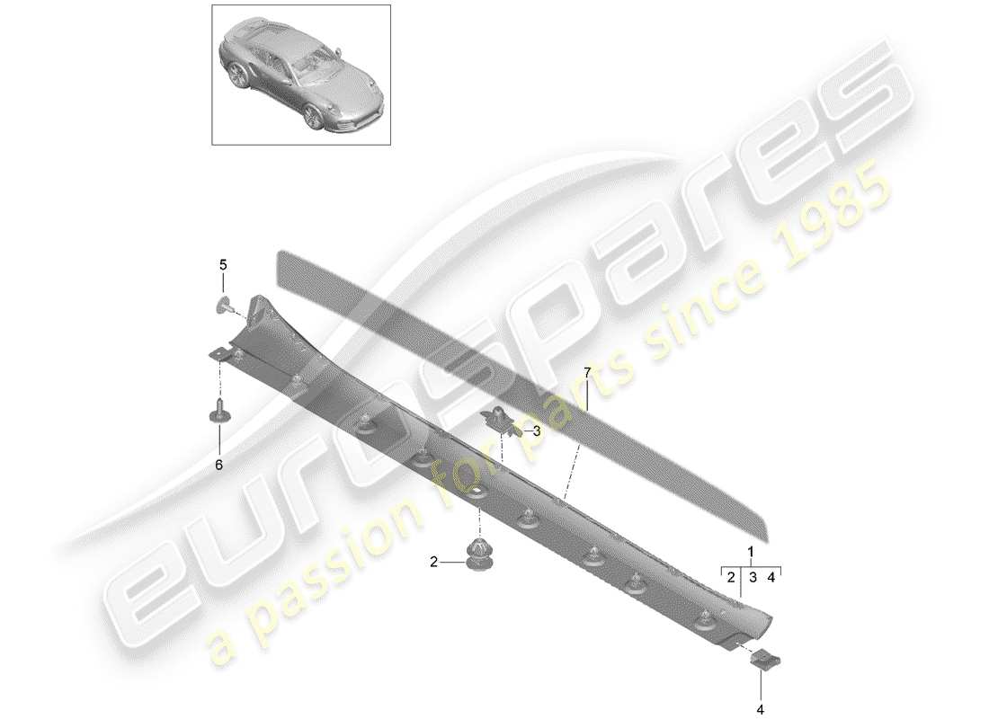 porsche 2019 (991-2 turbo) rivestimento lato lato diagramma delle parti
