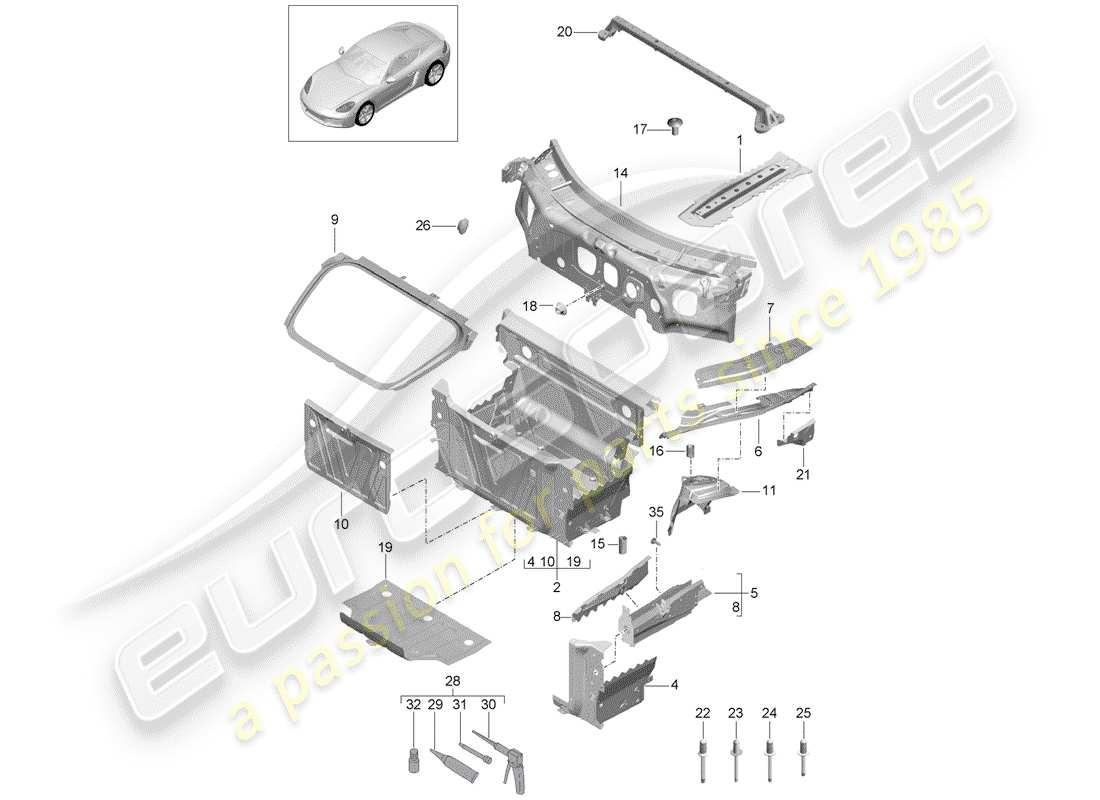 porsche 2017 (718 cayman) schema delle parti frontale