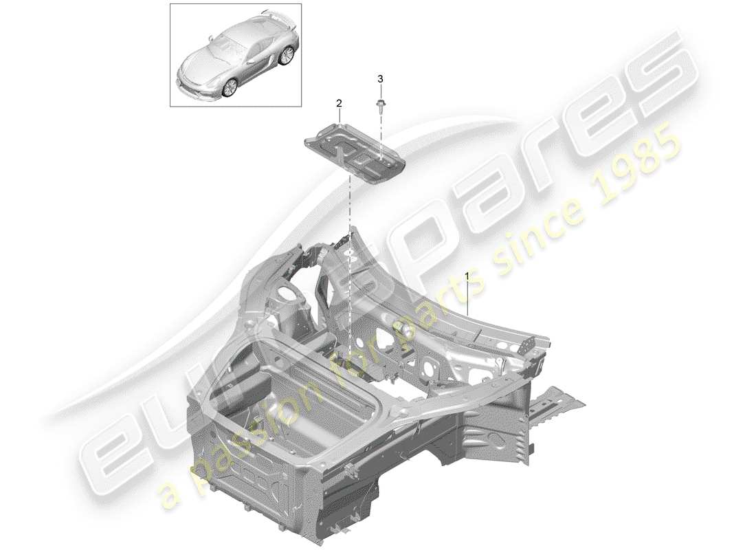 porsche 2016 (981 cayman gt4) schema delle parti frontale