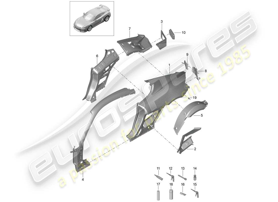 porsche 2016 (981 cayman gt4) pannello laterale schema delle parti
