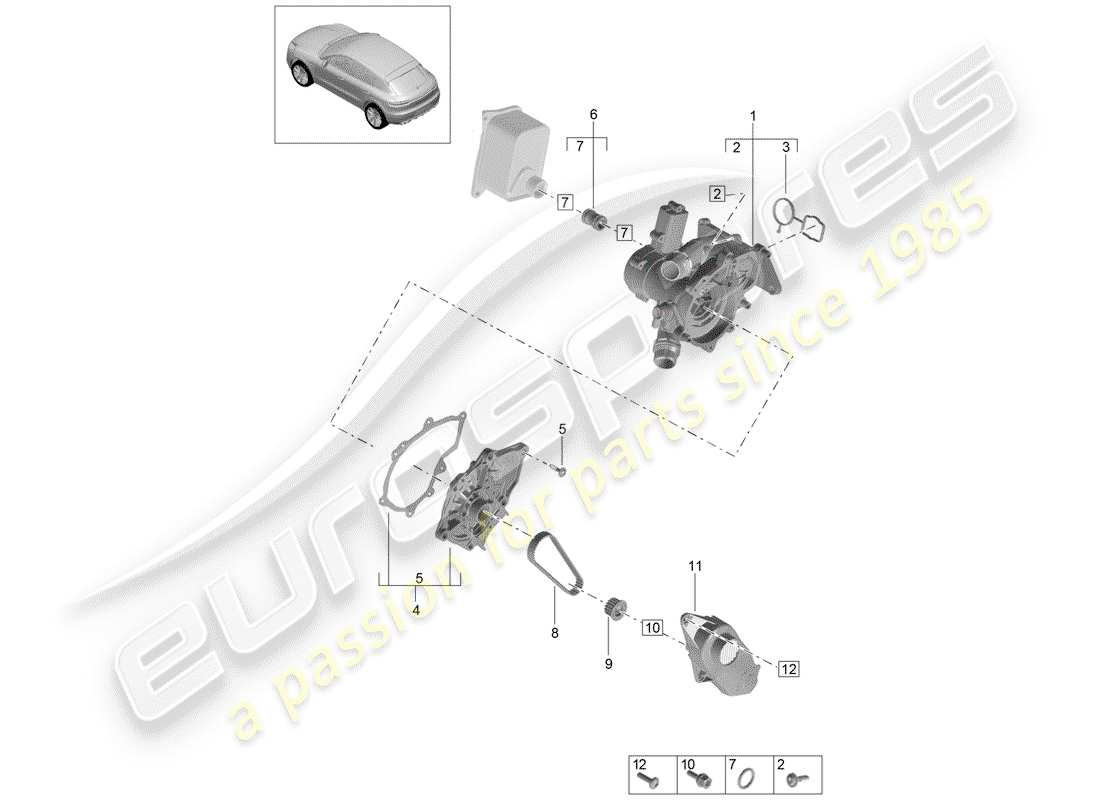 porsche 2020 (macan) diagramma delle parti del termostato