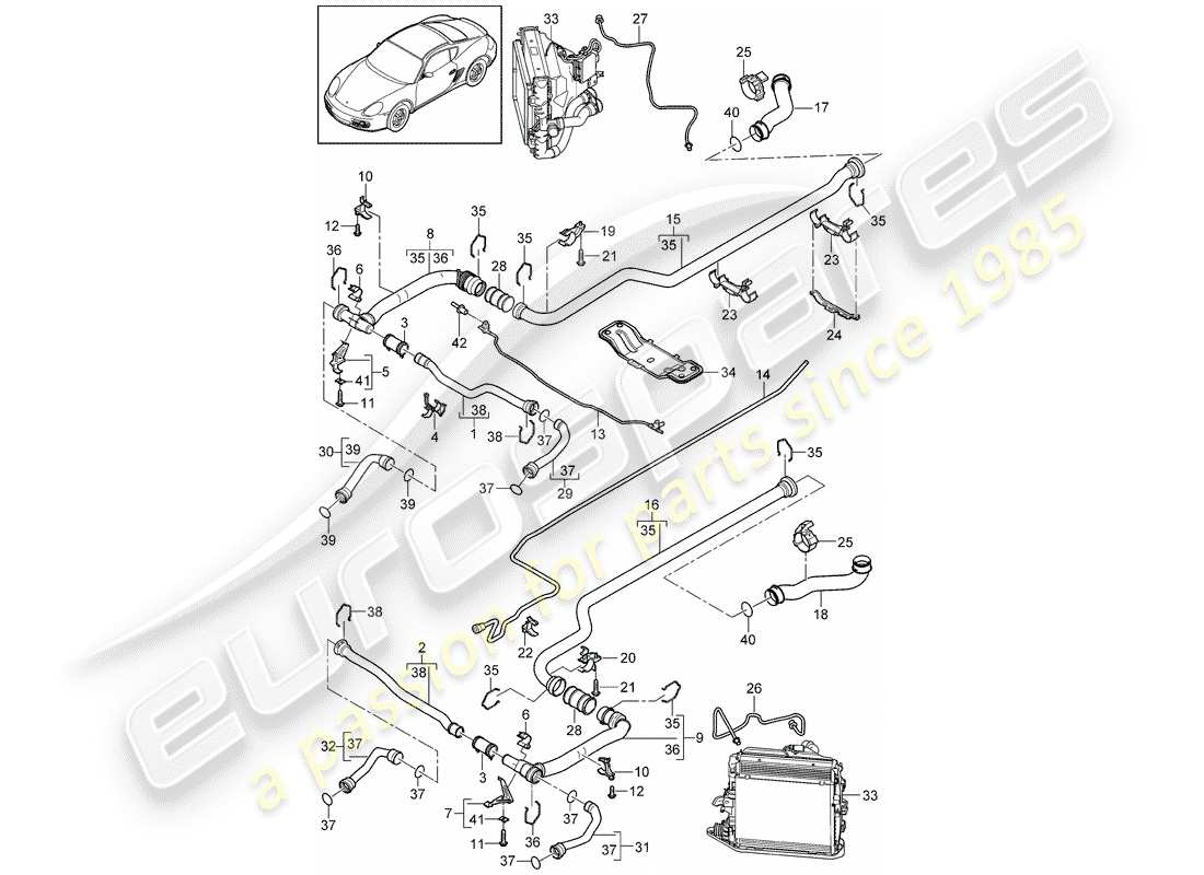 porsche 2011 (987 cayman) raffreddamento ad acqua 2 diagramma delle parti