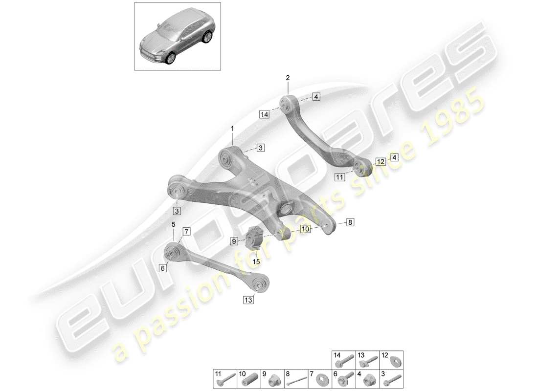 porsche 2019 (macan) braccio di controllo del binario diagramma delle parti