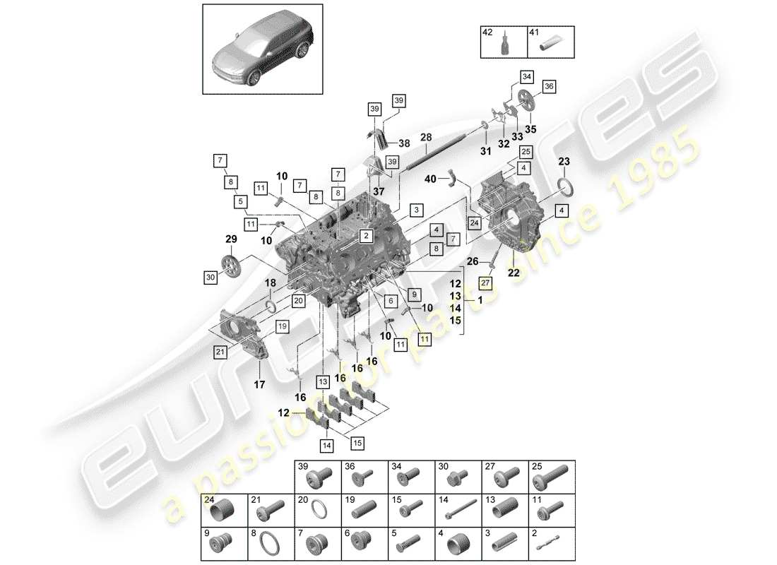 porsche 2019 (cayenne e3 9ya/9yb) basamento diagramma delle parti
