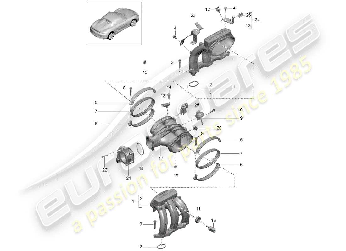 porsche 2016 (981 boxster spyder) distributore dell'aria aspirata diagramma delle parti