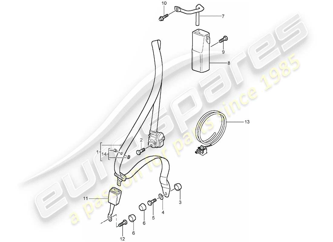 porsche 2003 (996 turbo / gt2) cintura di sicurezza diagramma delle parti