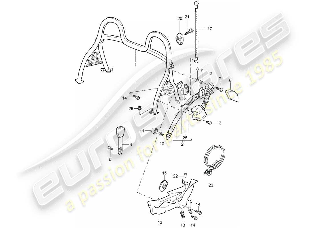 porsche 2004 (986 boxster) roll bar diagramma delle parti