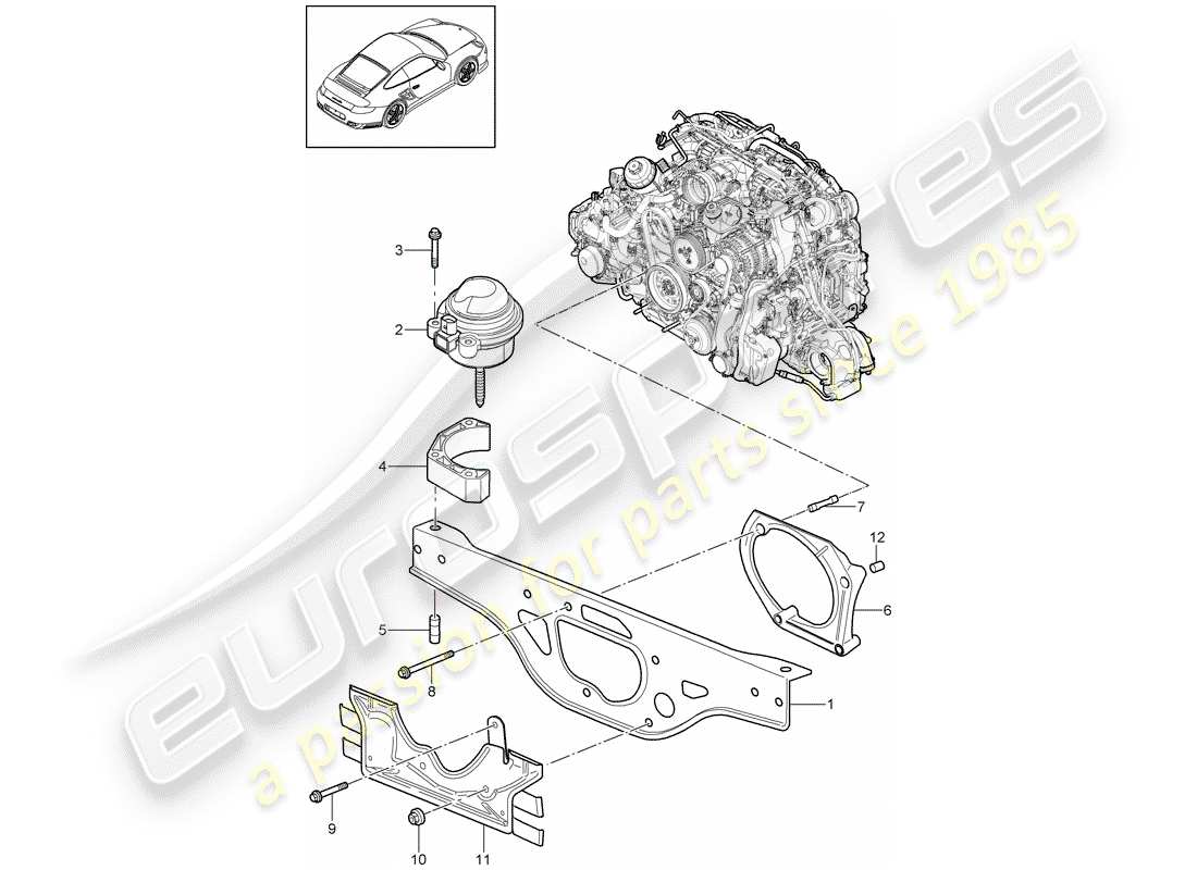 porsche 2011 (997-2 turbo / gt2 rs) sospensione del motore diagramma delle parti