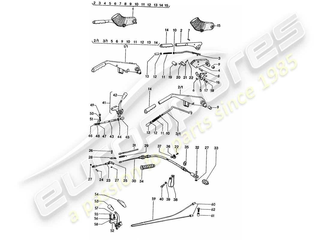 porsche 1972 (914) schema delle parti freno a mano - acceleratore manuale - riscaldatore - attuatore