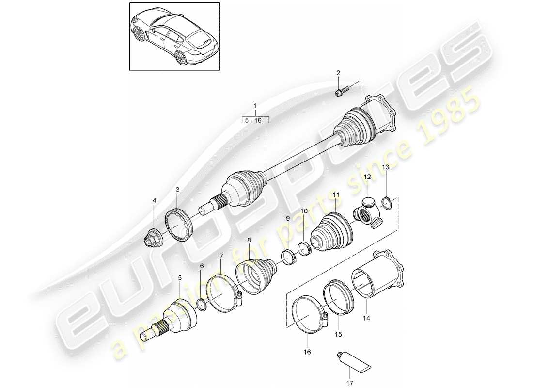 porsche 2013 (panamera 970) diagramma delle parti dell'albero di trasmissione