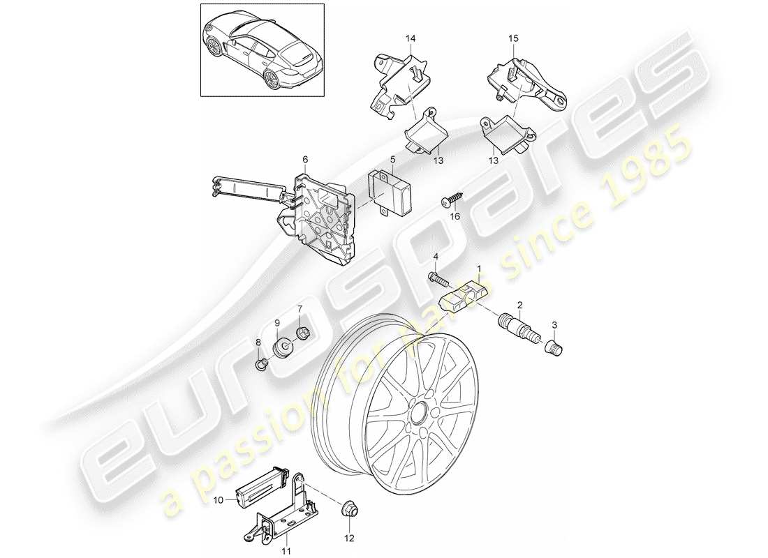 porsche 2011 (panamera 970) schema delle parti del sistema di controllo della pressione dei pneumatici