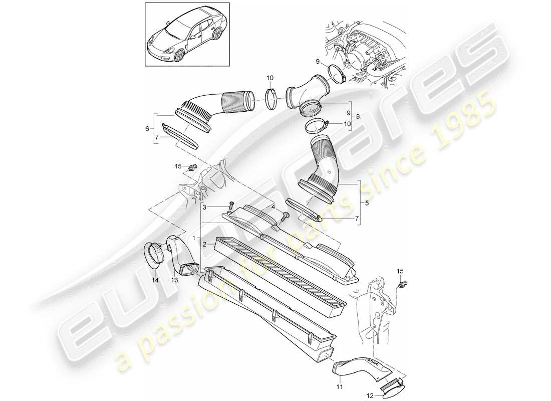 porsche 2012 (panamera 970) sistema di depurazione dell'aria diagramma delle parti