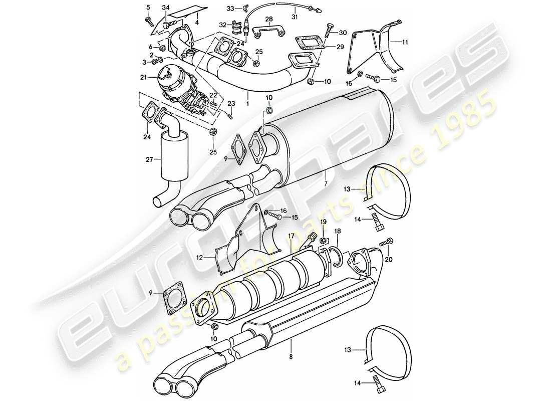 porsche 1988 (911) impianto di scarico diagramma delle parti